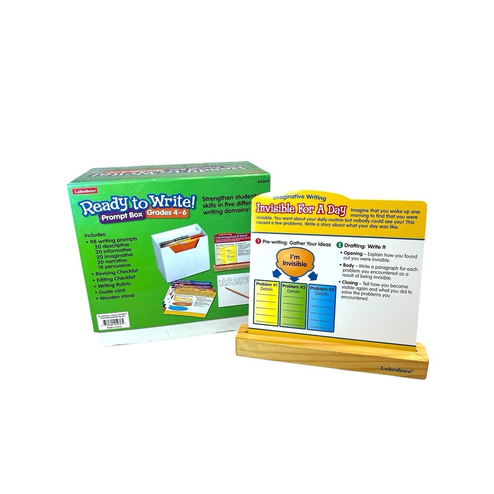 LAKESHORE READY TO WRITE PROMPT BOX  Grade‎ 4-6 PROMPT 98 CARDS WOODEN STAND